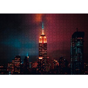 Manhattan Empire State Binası Gece Görünüş Puzzle Yapboz Mdf Ahşap 500 Parça