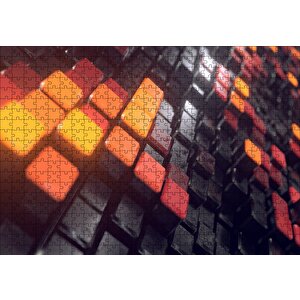 Turuncu Ve Siyah Küpler Döşeme Puzzle Yapboz Mdf Ahşap 500 Parça