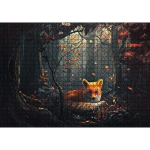 Cakapuzzle Sonbahar Renklerinde Orman Ve Tilki Çizim Puzzle Yapboz Mdf Ahşap