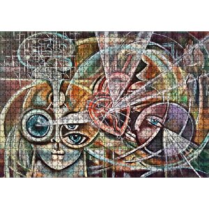 Kalp Ve Yüzler Soyut Kompozisyon Puzzle Yapboz Mdf Ahşap 1000 Parça