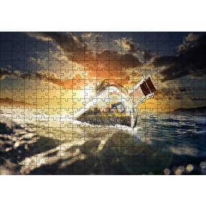 Günbatımı Okyanus Şişe Yengeç Ve Kumsal Evi Puzzle Yapboz Mdf Ahşap 255 Parça