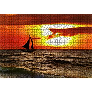 Günbatımında Yelkenli Silüeti Puzzle Yapboz Mdf Ahşap 1000 Parça