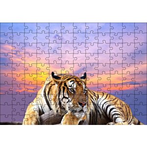 Günbatımı Mor Gökler Ve Kaplan Puzzle Yapboz Mdf Ahşap 120 Parça