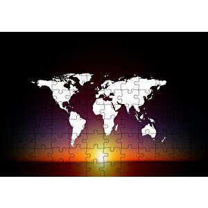 Cakapuzzle  Günbatımı Ve Dünya Haritası Puzzle Yapboz Mdf Ahşap