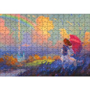 Genç Kız Ve Gökkuşağı Yağlıboya Puzzle Yapboz Mdf Ahşap 255 Parça