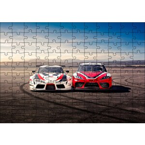 Kırmızı Ve Beyaz Toyota Supralar Puzzle Yapboz Mdf Ahşap 120 Parça