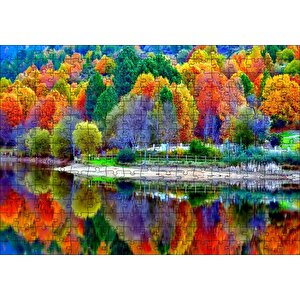 21 Eylül Sonbahar Göl Görseli Puzzle Yapboz Mdf Ahşap 255 Parça