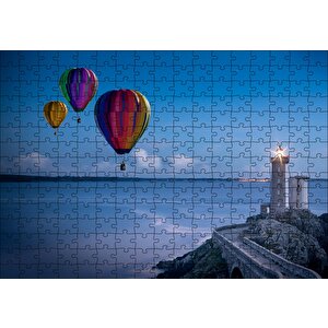 Okyanus Deniz Feneri Ve Sıcak Hava Balonları Puzzle Yapboz Mdf Ahşap 255 Parça