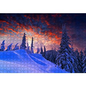 Karla Kaplı Tepeler Ve Mor Gökler Puzzle Yapboz Mdf Ahşap 500 Parça