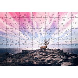 Geyik Kayalık Deniz Bulutlu Gökler Kompozisyon Puzzle Yapboz Mdf Ahşap 120 Parça