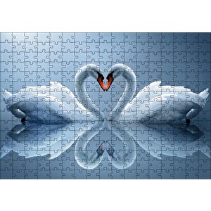 Beyaz Kuğular Ve Göldeki Yansımaları Puzzle Yapboz Mdf Ahşap 255 Parça