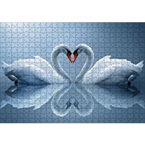 Beyaz Kuğular Ve Göldeki Yansımaları Puzzle Yapboz Mdf Ahşap 500 Parça