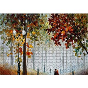 Sonbahar Ağaçlar Ve Yürüyen Çiftler Yağlı Boya Puzzle Yapboz Mdf Ahşap 500 Parça