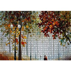 Sonbahar Ağaçlar Ve Yürüyen Çiftler Yağlı Boya Puzzle Yapboz Mdf Ahşap 1000 Parça