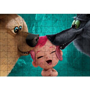 Leylekler Filmi Kurt Ayı Ve Bebek Puzzle Yapboz Mdf Ahşap 120 Parça