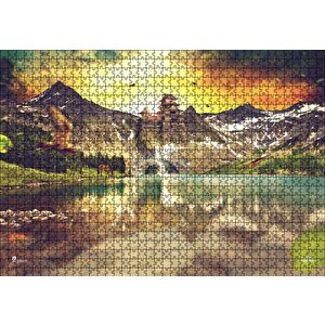 Gündoğumu Tapınak Ve Göl Manzarası Puzzle Yapboz Mdf Ahşap 1000 Parça