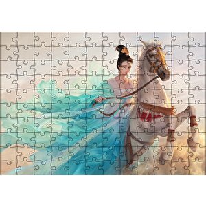 Beyaz Atlı Japon Prensesi Puzzle Yapboz Mdf Ahşap 120 Parça