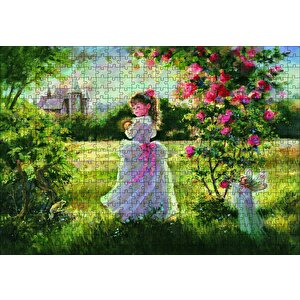 Küçük Kız, Peri Ve Şato Yağlı Boya Puzzle Yapboz Mdf Ahşap 500 Parça