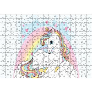 Unicorn Bulutlar Ve Kalpler Puzzle Yapboz Mdf Ahşap 255 Parça