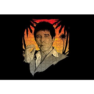 Yaralı Yüz Tony Montana Puro İçiyor Puzzle Yapboz Mdf Ahşap 500 Parça