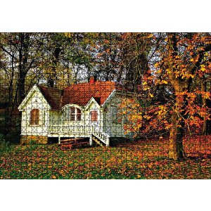 Sonbaharda Beyaz Ev Puzzle Yapboz Mdf Ahşap 1000 Parça