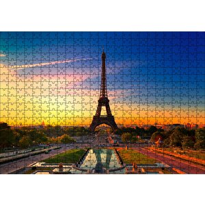 Günbatımı Eyfel Kulesi Ve Bulutlu Gökler Puzzle Yapboz Mdf Ahşap 500 Parça