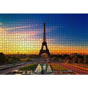 Günbatımı Eyfel Kulesi Ve Bulutlu Gökler Puzzle Yapboz Mdf Ahşap 1000 Parça