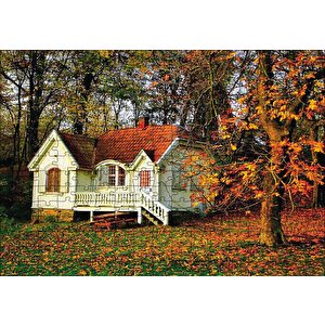 Sonbaharda Beyaz Ev Puzzle Yapboz Mdf Ahşap 255 Parça