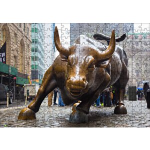 Manhattan Wall Street Önü Boğa Heykeli Puzzle Yapboz Mdf Ahşap 255 Parça