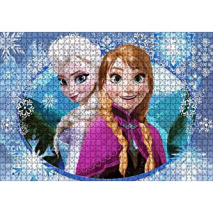 Prenses Anna Ve Elsa Buzlar Ülkesi Görseli Puzzle Yapboz Mdf Ahşap 1000 Parça