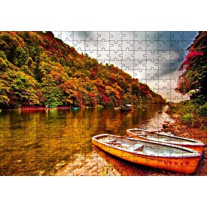 Cakapuzzle Sonbahar Renklerinde Orman Ve Nehirde Kayıklar Puzzle Yapboz Mdf Ahşap
