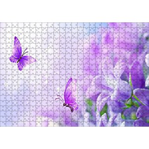 Lavantalar Ve Mor Kelebekler Puzzle Yapboz Mdf Ahşap 500 Parça