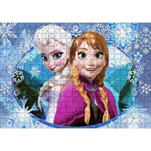 Prenses Anna Ve Elsa Buzlar Ülkesi Görseli Puzzle Yapboz Mdf Ahşap 500 Parça