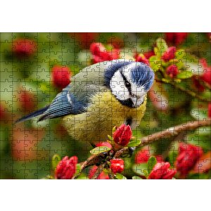 Kırmızı Çiçekli Ağaçta Mavi Sarı Kuş Puzzle Yapboz Mdf Ahşap 255 Parça