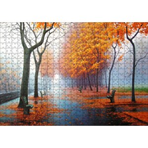 Sonbahar Rengi Ağaçlar Sis Ve Boş Banklar Puzzle Yapboz Mdf Ahşap 500 Parça