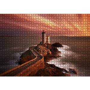 Günbatımında Kayalıklar Ve Deniz Feneri Puzzle Yapboz Mdf Ahşap 1000 Parça