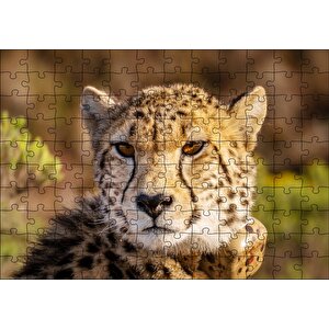 Çita Yakın Çekim Flu Savana Arka Plan Puzzle Yapboz Mdf Ahşap 120 Parça