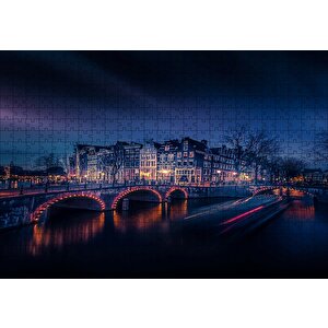 Köprü Ve Kanal Üzerinde Şehir Yansımaları Puzzle Yapboz Mdf Ahşap 500 Parça