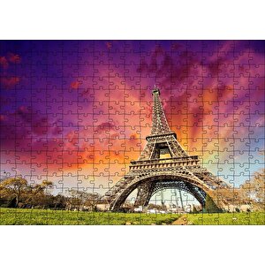 Eyfel Kulesi Gün Batımı Turuncu Kırmızı Puzzle Yapboz Mdf Ahşap 255 Parça