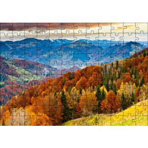 Sonbahar Renklerinde Orman Ve Dağlar Puzzle Yapboz Mdf Ahşap 120 Parça