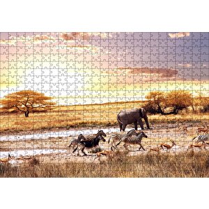 Savanada Filler Zebralar Ve Antiloplar Puzzle Yapboz Mdf Ahşap 500 Parça