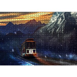Dağlar Kar Yağışı Ve Tren Puzzle Yapboz Mdf Ahşap 1000 Parça