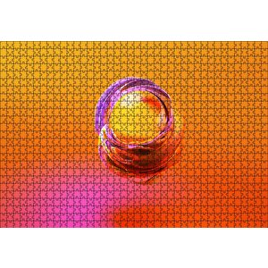 Turuncu Küre Ve Saran Renkli Dalgaları Puzzle Yapboz Mdf Ahşap 1000 Parça