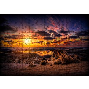 Günbatımında Kuşlar Ve Bulutlar Puzzle Yapboz Mdf Ahşap 120 Parça