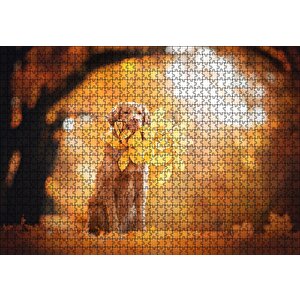 Golden Retriever Sonbahar Yaprakları Puzzle Yapboz Mdf Ahşap 1000 Parça