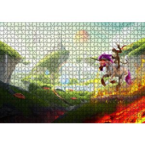 Çizmeli Kedi Ve Unicornun Şato Saldırısı Puzzle Yapboz Mdf Ahşap 1000 Parça
