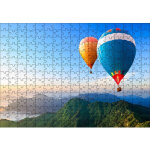Yeşil Dağlar Ve Sıcak Hava Balonları Puzzle Yapboz Mdf Ahşap 255 Parça