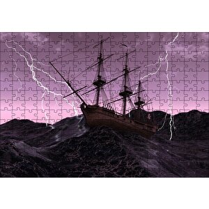 Dev Dalgalarla Boğuşan Gulet Ve Şimşekler Puzzle Yapboz Mdf Ahşap 255 Parça