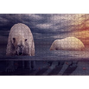 Kutup Ayıları Okyanus Ve Günbatımı Puzzle Yapboz Mdf Ahşap 500 Parça