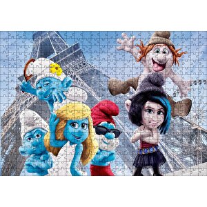 Eyfel Kulesi Ve Şirinler Puzzle Yapboz Mdf Ahşap 500 Parça